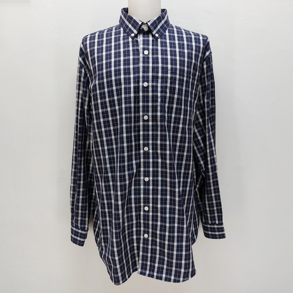 Duluth Trading Co Button Down Men's XL Tall Navy Plaid MagnaReady Workwear